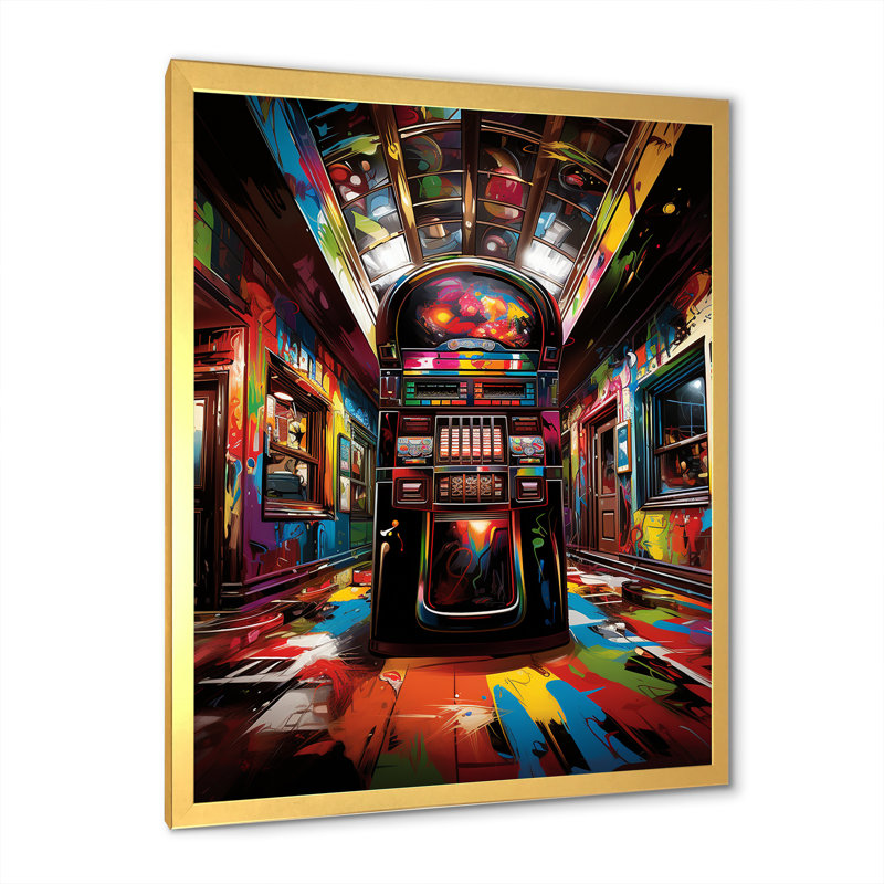 Jukebox Machine Neon Grooves 2 - Jukeboxes, art mural, Cadre photo doré simple, H 40 po x l 30 po x P 1,5 po