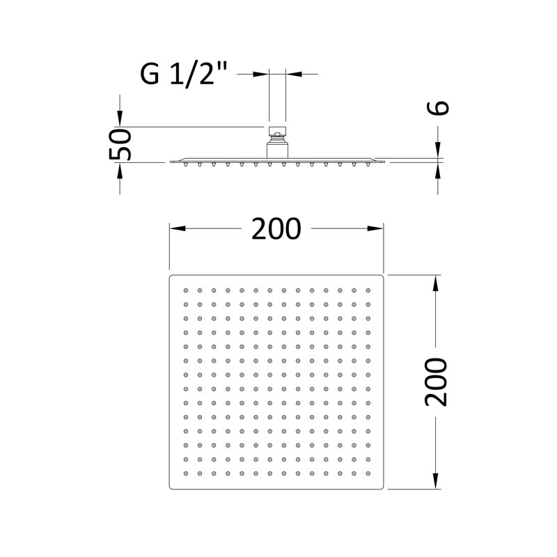 Full/Standard Fixed Shower Head, Matt Black