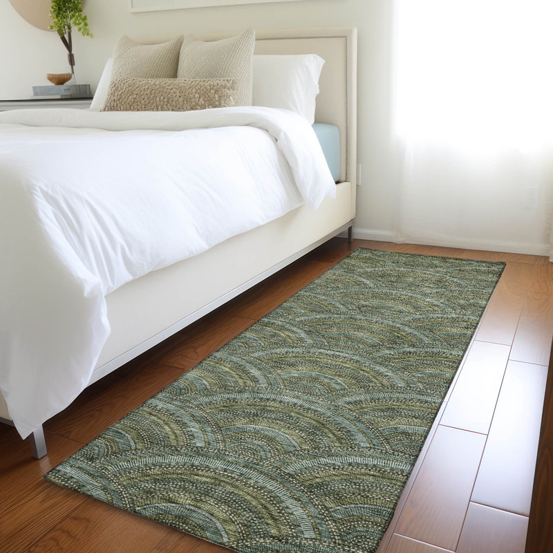 Premium Machine Washable Prisco Olive Rug, Runner 2'3" x 7'6"