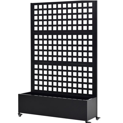 Lit de jardin surélevé en métal avec roues et treillis, pot à fleurs 73 po x 47 po x 16 po pour plantes grimpantes, légumes et vignes, avec écran d'intimité et trous de drainage