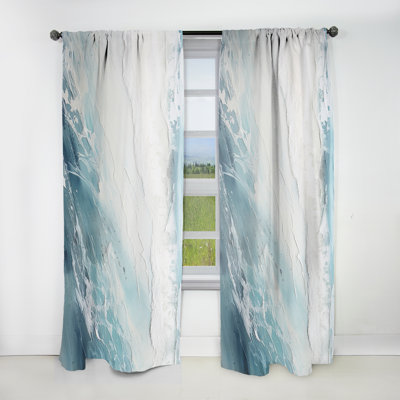 Soft Colour Minimal Beach Wave I - Coastal Beach Room Darkening Coastal Curtain - 1 Panel
