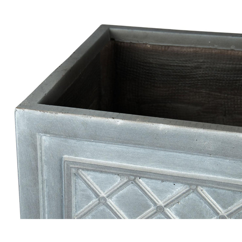 Leaden Grey Lattice Square Planter, Frostproof Outdoor Plant Pot, Vintage Style Flower Box, Square Garden Planter with Drainage Holes