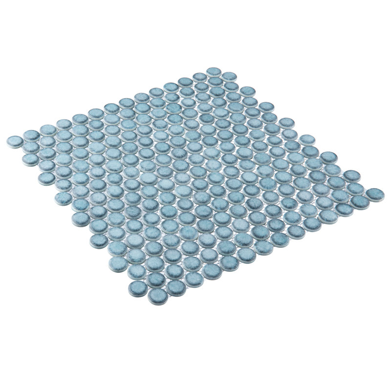 Honoro-Bulbi 3/4" Penny Round Smooth Glass Mosaic Wall & Floor Tile, Teal