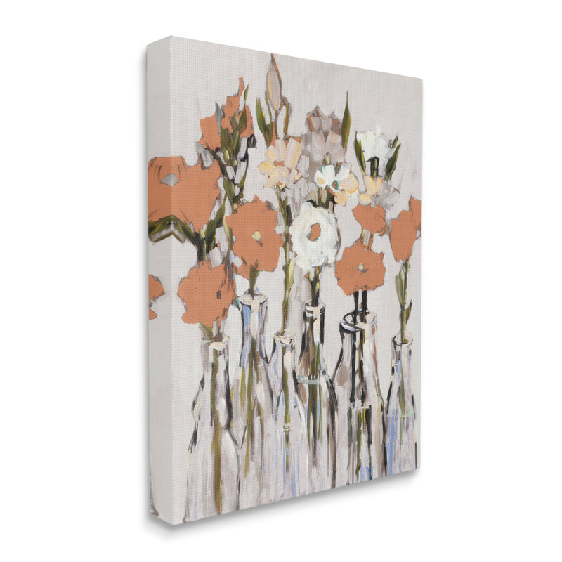 Modern Floral Vases Print on Canvas with Gray Frame