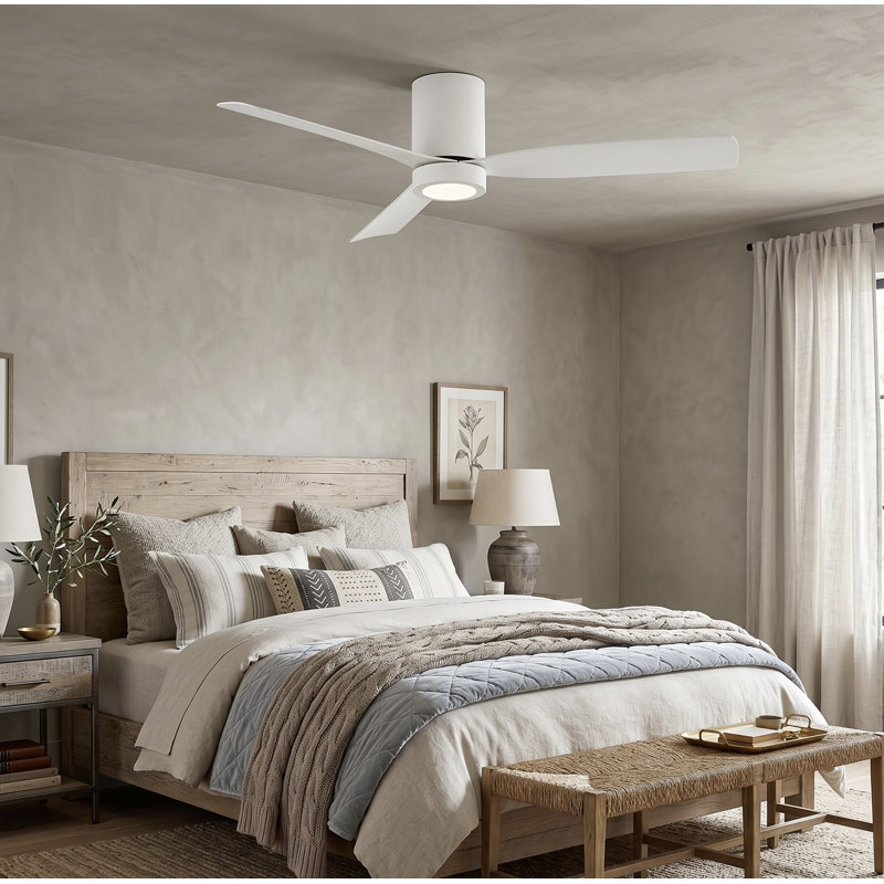 CORMAC 52 inch 3-Blade Hugger Ceiling Fan With Remote and Dimmable Light, Matte White
