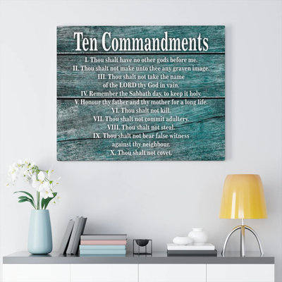 Ten Commandments Blue Wood - Wrapped Canvas Textual Art
