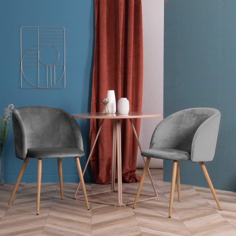 Raegan 18.9'' H Velvet Upholstered Side Chair, Gray , Beech
