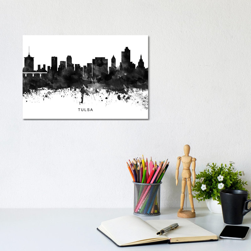 Tulsa Skyline Black & White by WallDecorAddict - Wrapped Canvas Print, 20.32cm H x 30.48cm W x 1.9cm D