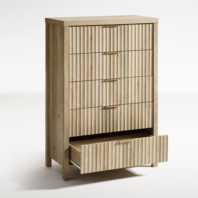 Arrilla Fluted Manufactured Wood 5-Drawer Dresser, Sand Oak
