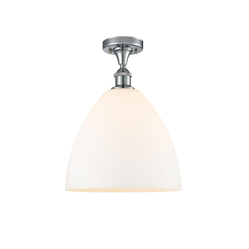 Plafonnier semi-encastré 1 lumière Yenesis, Blanc mat, H 14,75 po x l 12 po x P 12 po, Chrome poli