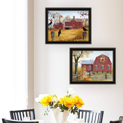 2 Autumn Red Barns Wall Art, Stylish Home Accent. Multicolor Wood+Paper, 18.5 In. X 1 14.33 In., 5.02 Lb Transform Your Bedroom With Art. 18X1x14 5 Lb. Living Room Decor Too