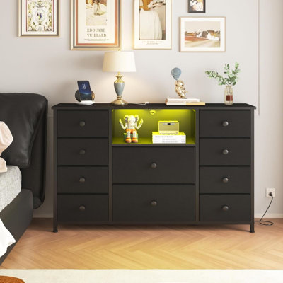 Dresser with Charging Station and LED Lights, Dresser for Girls Bedroom