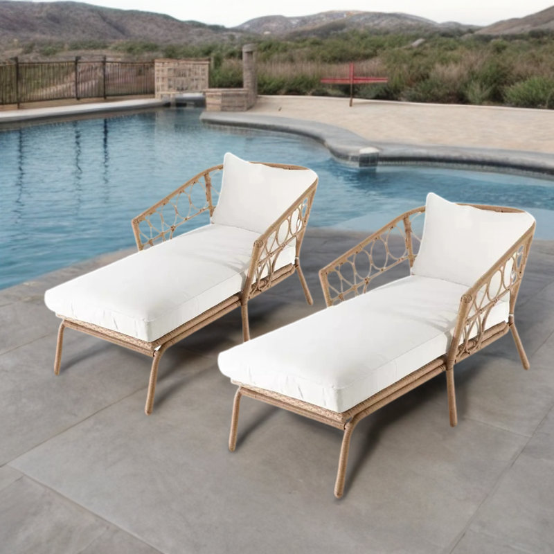 Outdoor Lounger With Iron Frame Outdoor Chaise Lounge , Cushion Included