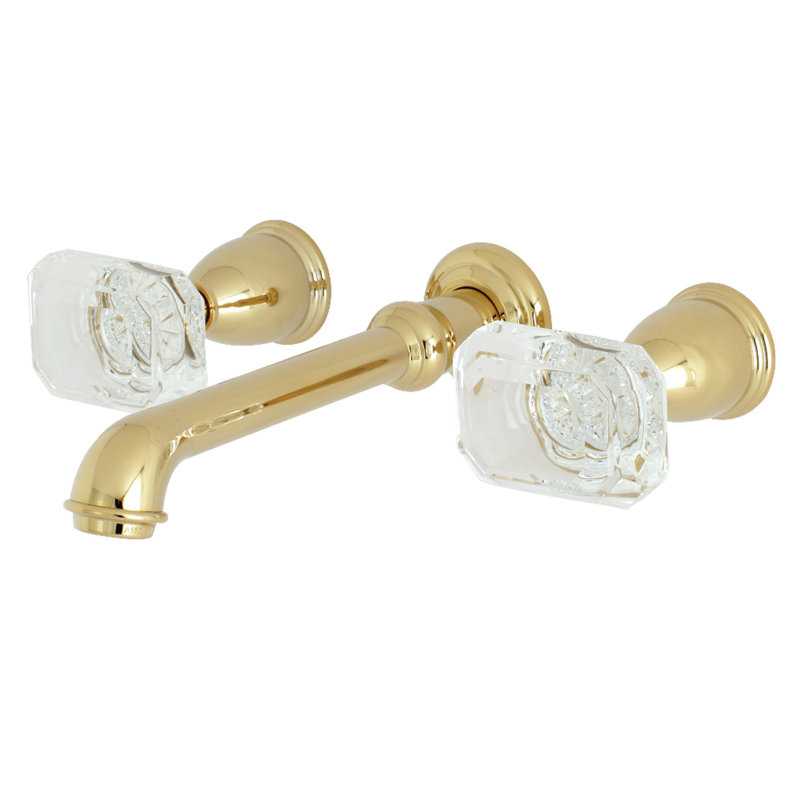 Kingston Brass Krystal Onyx Two-Handle 3-Hole Wall Mount Bathroom Faucet, Polished Brass