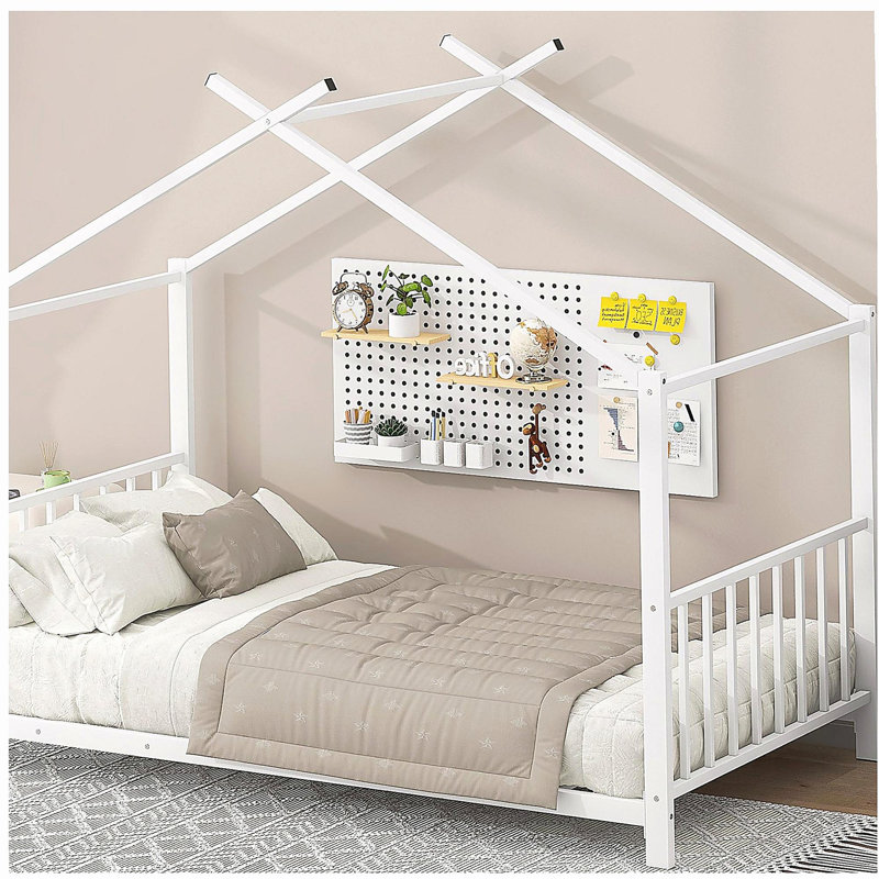 Lit plateforme double en métal, blanc