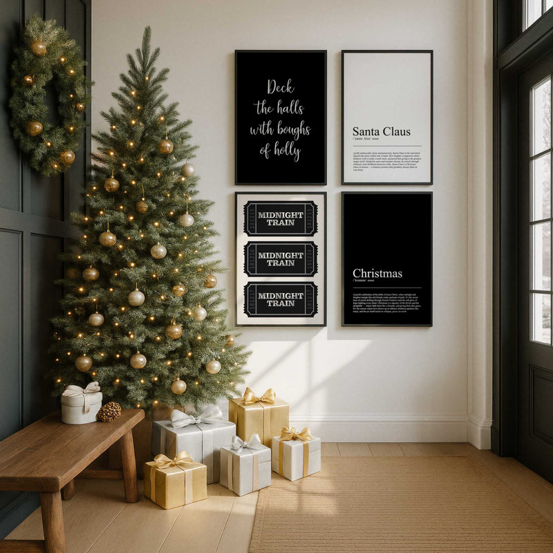 Tidings in Type, ensemble de 4 impressions d'art, H 15,5 po x l 50 po, Noir satiné