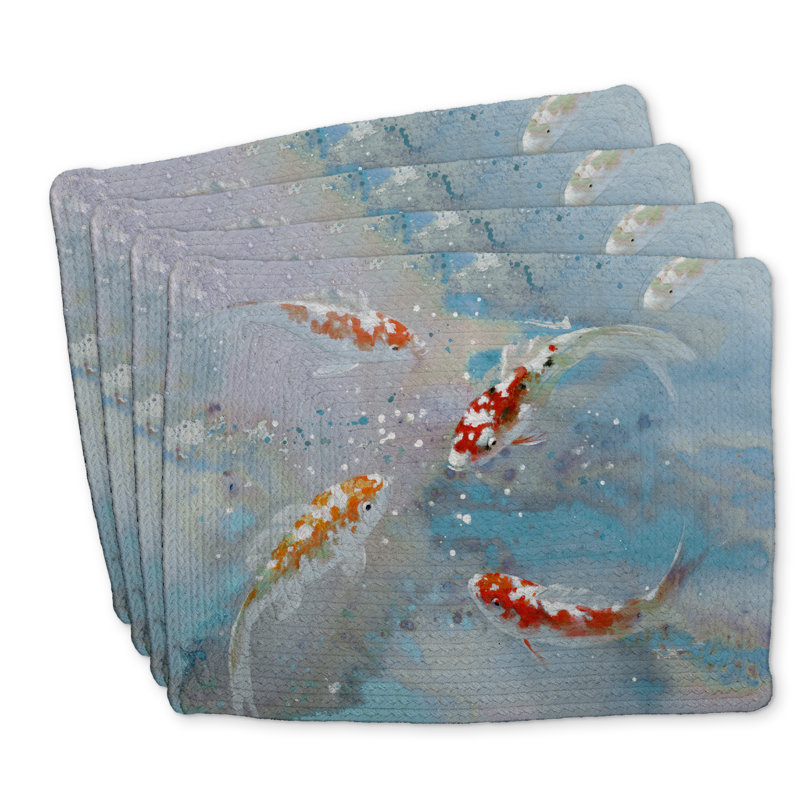 Ensemble de 4 napperons en polyester tressé Koi