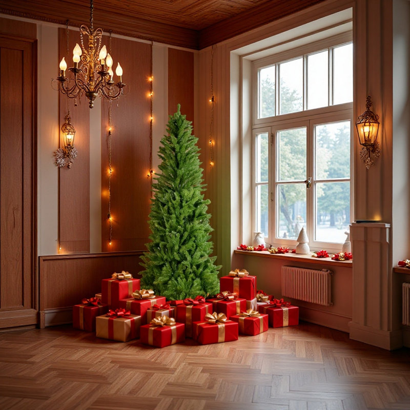 Arbre de Noël 7 pieds au crayon (84 pouces), 1028 branches, structure en métal pliable et arbre de Noël solide et mince dans un petit espace / coin, parfait pour Halloween et décoration de Noël.