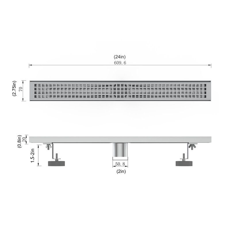 Drain de douche linéaire de 24 pouces, drain de plancher de douche en nickel brossé, ensemble de drain de douche à haut débit avec couvercle de grille amovible