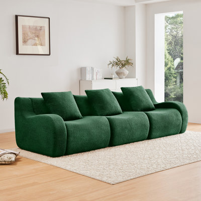 Boneless Sofa, 3 Seat High-Quality Teddy Fabric, Anti-Slip Design, No Assembly, Curved Armrests, Streamlined, 32D High Density Sponge, Living Rooms, Bedrooms, Reading Nook