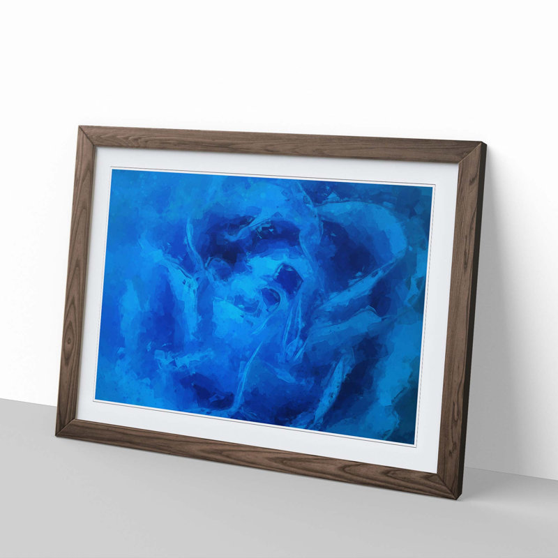 Folded Rose Petals in Blue in Abstract - Picture Frame Graphic Art Print, 27cm H x 36cm W x 2cm D, Walnut Framed