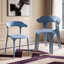 Ensemble de 4 chaises empilables en plastique bleu et blanc en polypropylène avec pieds renforcés, capacité de charge de 150 kg-1302404699