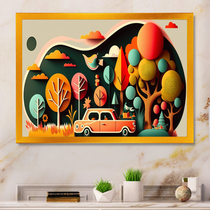 «Futuristic Cityscape with Trees II», reproduction sur toile, L 32 po x H 16 po, Impression dorée sur toile encadrée