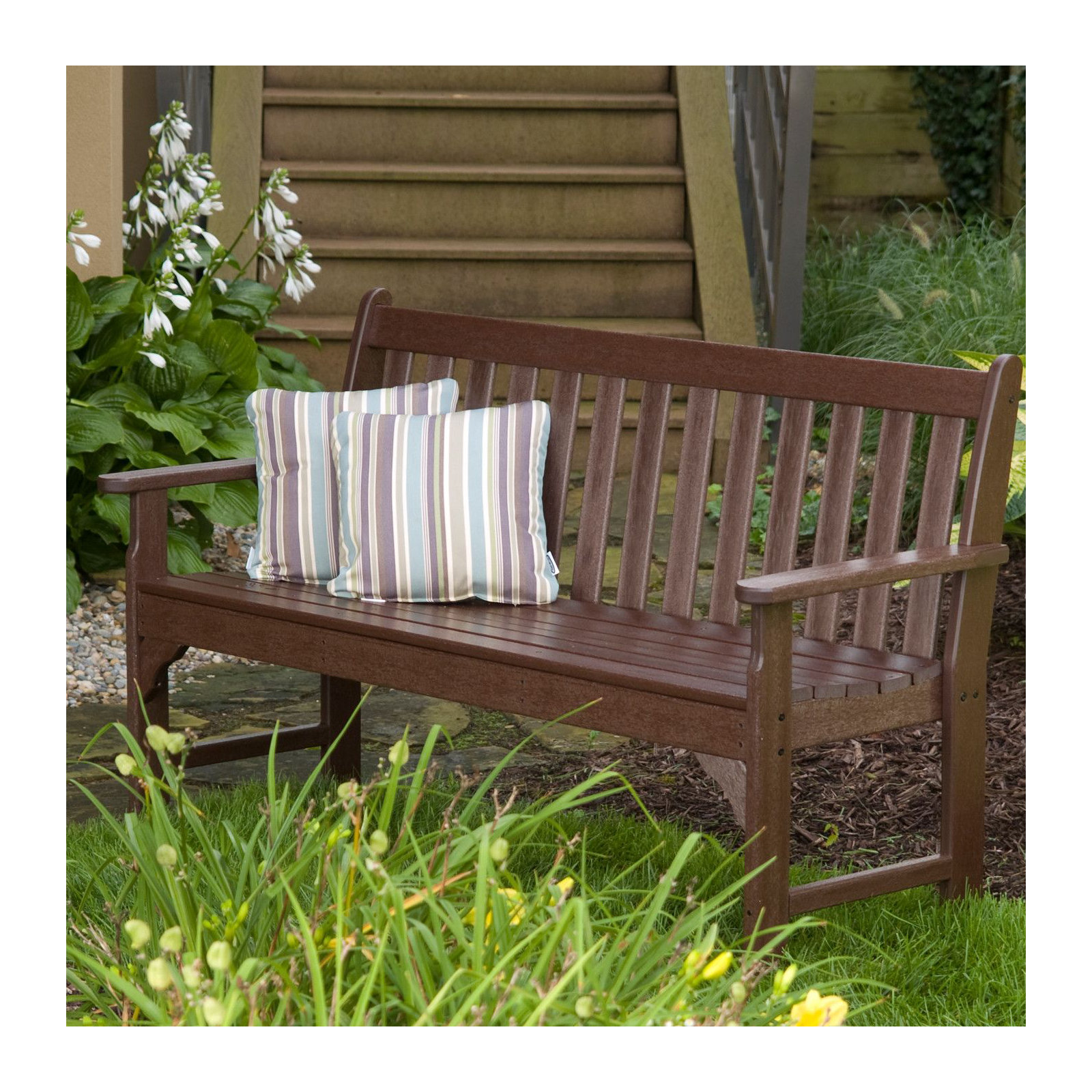 POLYWOOD Vineyard Patio Bench, 35.25" H x 60" W x 24" D, Mahogany
