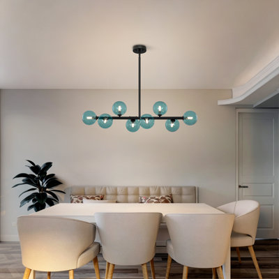 8-Light 37.40″ Black Modern Chandelier Sputnik Chandelier Glass Chandelier for Dining Room