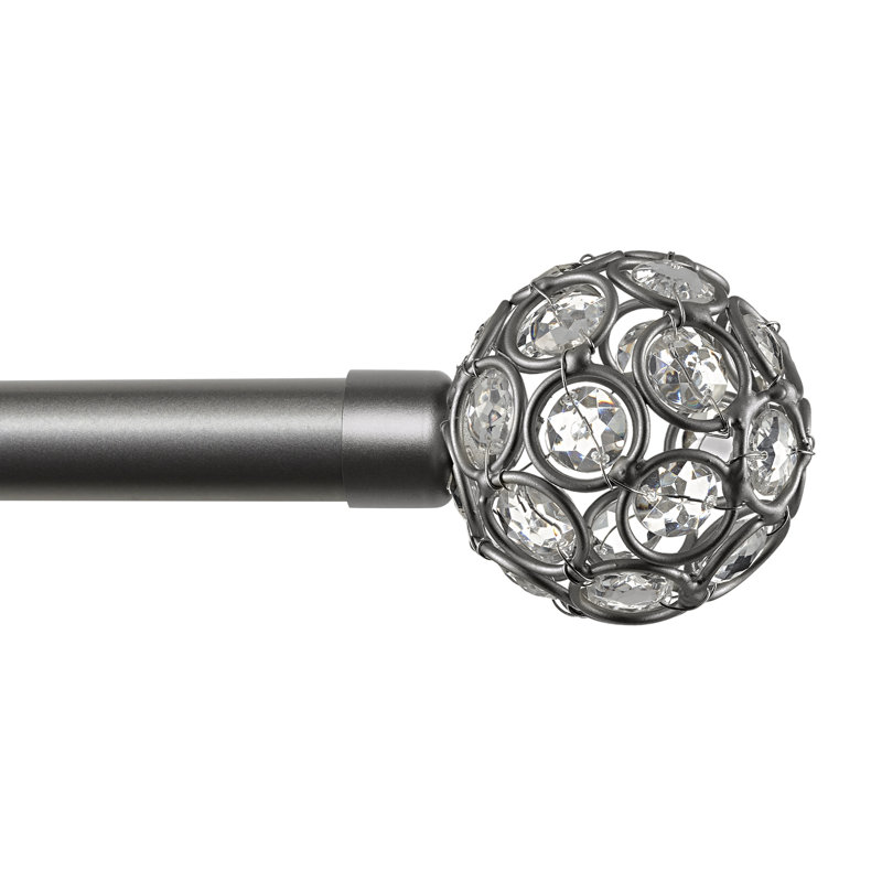 Matte White Adjustable Curtain Rod with Crystal Finials