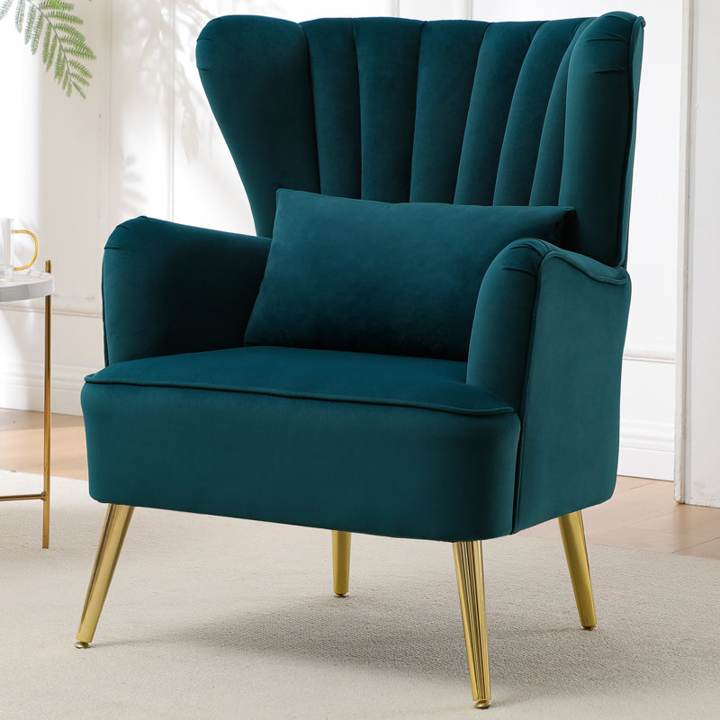Widad 31.5'' Wide Wingback Velvet Armchair, Lake Blue