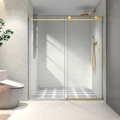 6076 Brushed Nickel Shower Door - Fixed & Movable, 70mm 304 Stainless Steel Large Pulleys, Adjustable , Nano Cleaning, Stick -proof, 5/16'' Fully Tempered Glass, Bathroom, American Design One And