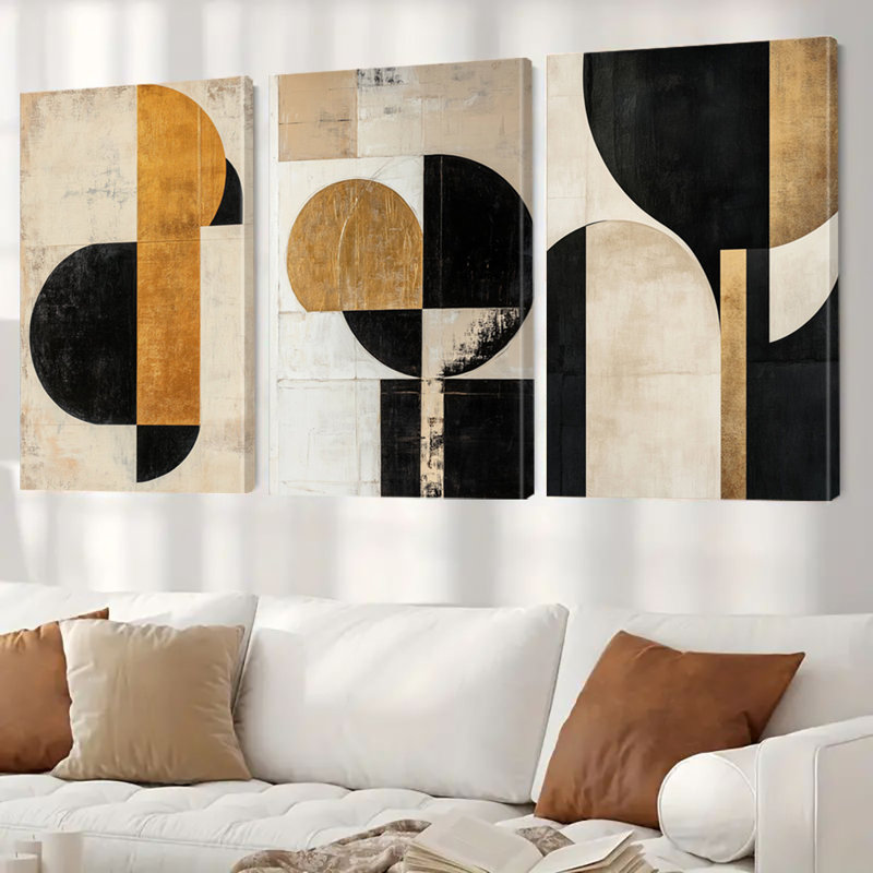 Impression sur toile noire et dorée rétro 3 pièces pour une maison élégante, 24 * 16 pouces 3 pièces