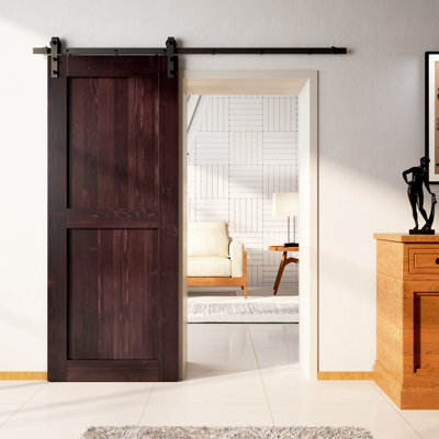 H Design Color Solid Pine Wood Unassembled Door with Black Rustic Installation Hardware Kit
