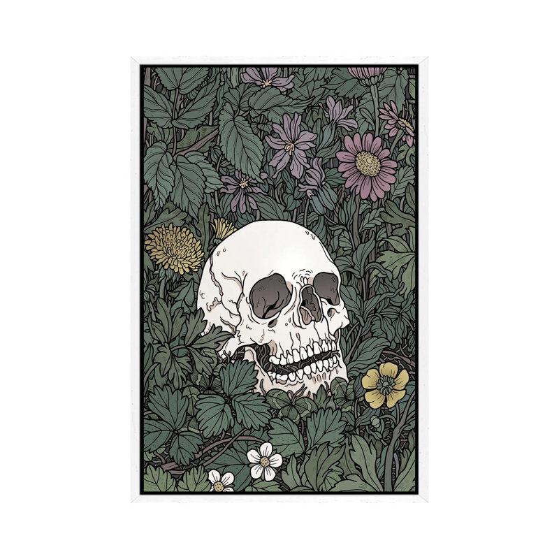 Skull And Flowers by Tiina Menzel - Gallery-Wrapped Canvas Giclée on Canvas, 66.04 cm H x 45.72 cm W, White Framed