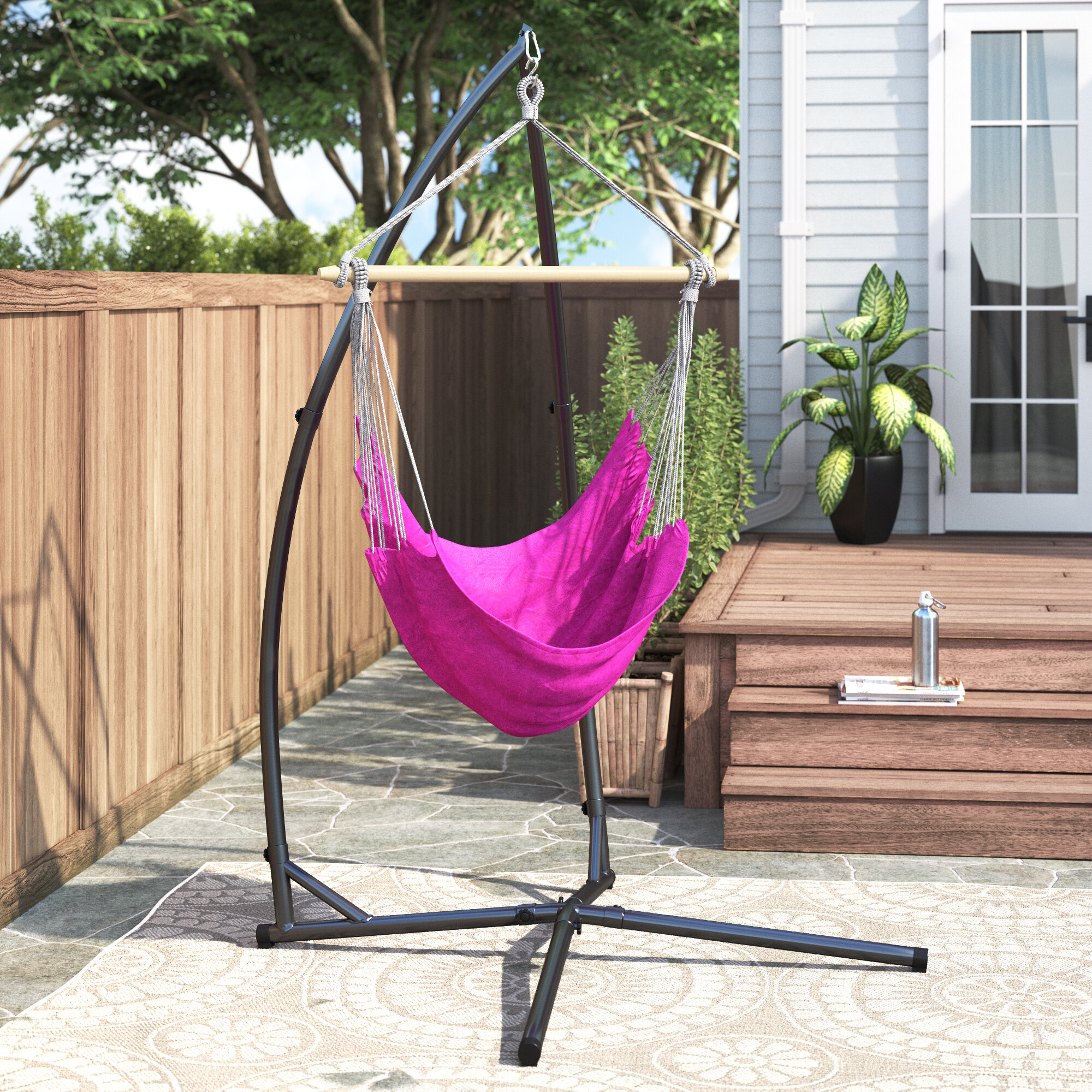 Sunnydaze Hammock Chair Stand Only Metal C-Stand for Hanging Hammock Chair Indoor or Outdoor Use Durable 300-Pound Capacity Black