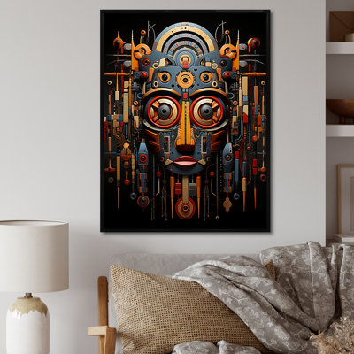 «Yellow Ancestral Masks I» - art mural masque africain