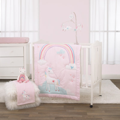 Little Love by NoJo Rainbow Unicorn Linder 3 Piece Mini Crib Bedding Set