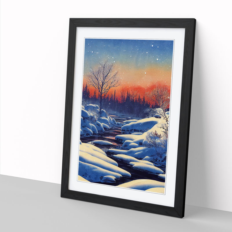 Watercolour Winter Forest Vol.4 - Single Picture Frame Print, Black, 64cm H x 46cm W x 2cm D