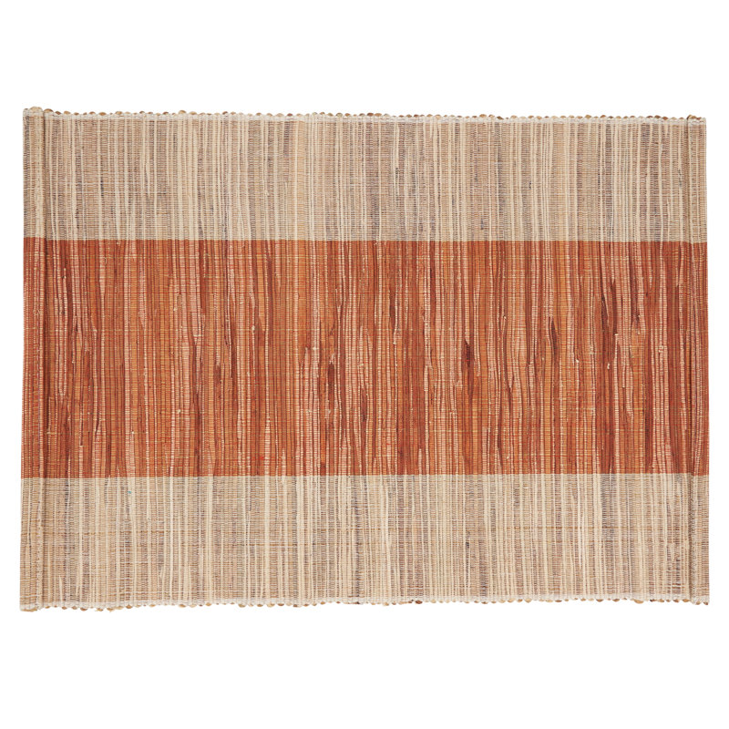 Rust and Beige Shimmering Banded Fabric Placemats Set of 4