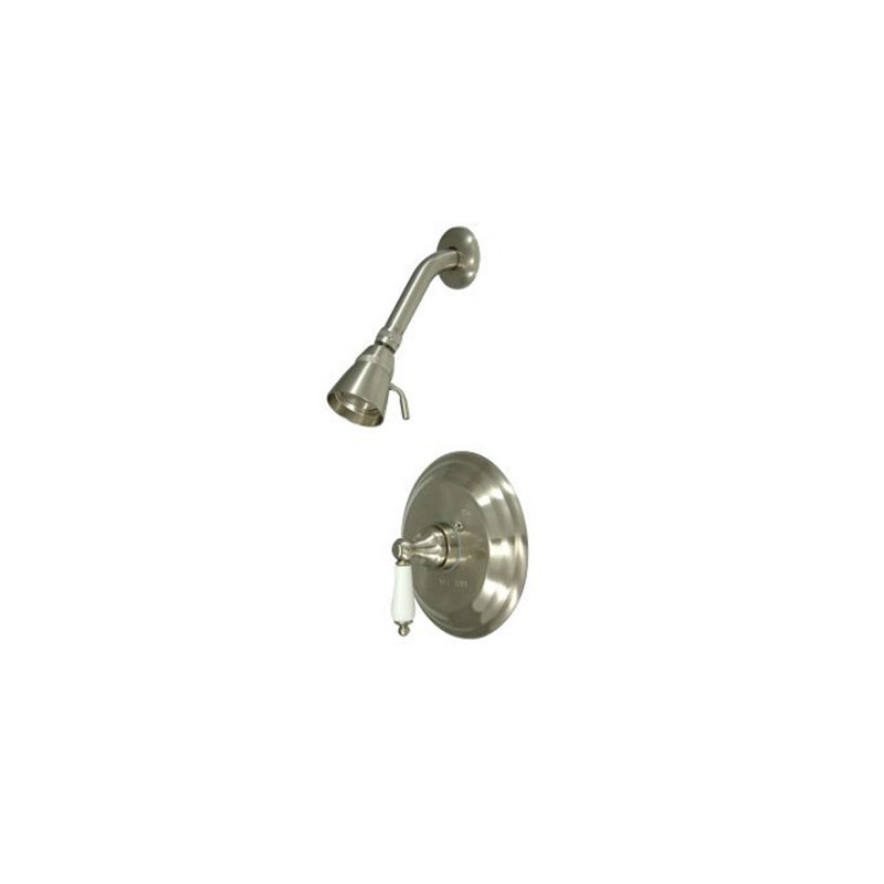 Vintage Pressure Balanced Shower Head and Valve with Porcelain Lever Handles, Satin Nickel