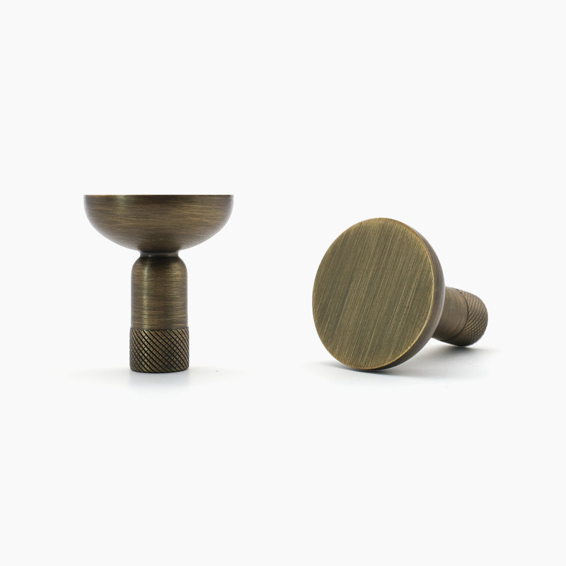 Knurled Circle Knob, Aged Brass