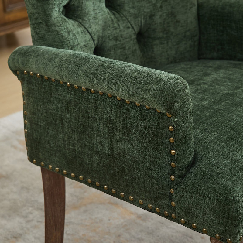 Elegant Upholstered Chenille Fabric Accent Dining Chair With Curved Solid Wood Legs And Tufted Design For Dining Room, Kitchen, And More