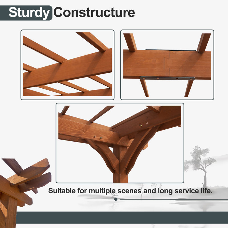 16 ft. x 12 ft. Brown Cedar Wood Outdoor Pergola