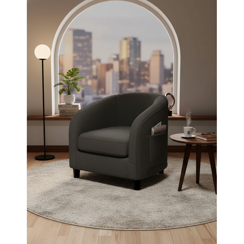 Chaises demi-tonneau en velours avec coussin moelleux, Velours gris foncé