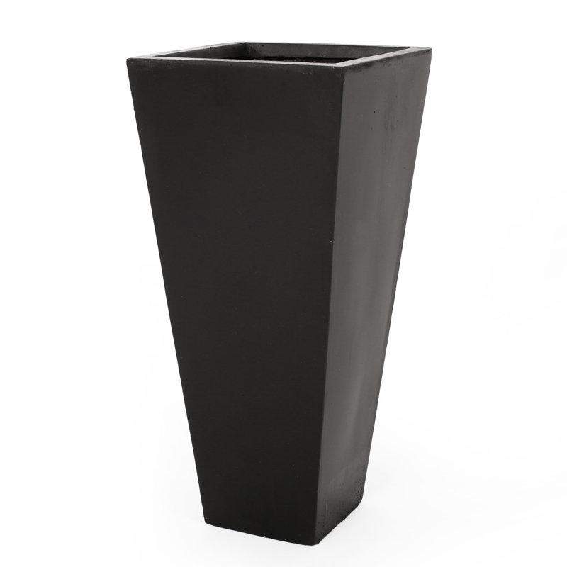 Tapered Magnesium Oxide Outdoor Flower Pot - 12.77L X 12.77W 28.5H Black, Lightweight Concrete No Assembly Required Planter With Shape For
