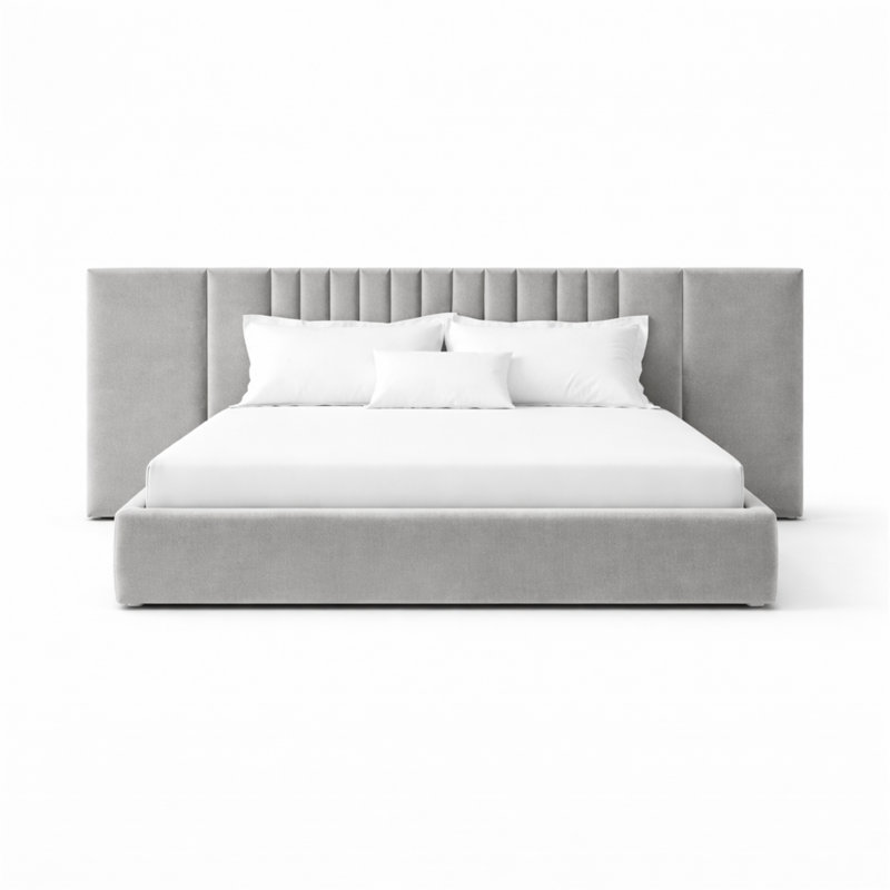 Upholstered Velvet Bed Frame, Double (145 x 208 cm), Grey