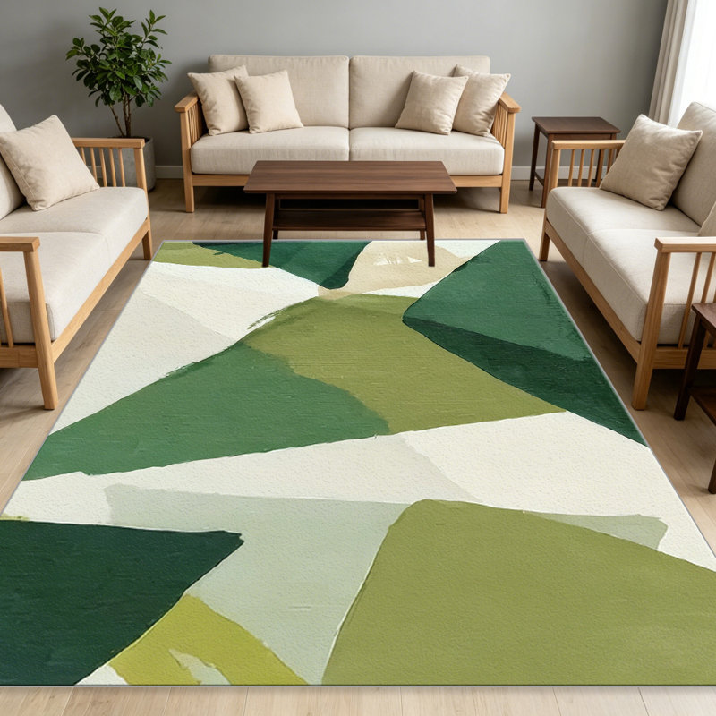 Green Abstract Geometric carpet-easy to clean, machine-washable, soft and comfortable; suitable for door mats, kitchens, living rooms, bedrooms, corridors, and laundry areas. Easy to clean, durable carpet for home decoration.