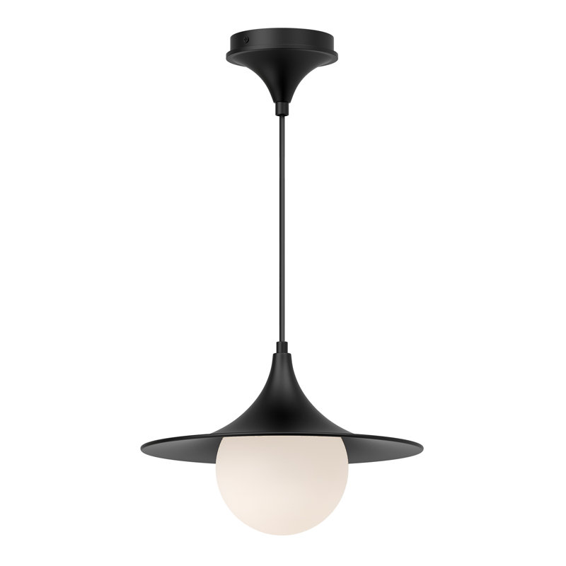 Luminaire suspendu conique à 1 lumière Hermit, H 83,75 po x l 12,5 po x P 12,5 po, Noir mat / verre opale mat
