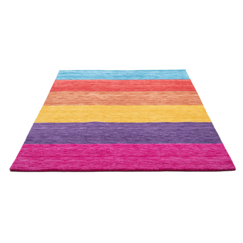 Rectangular Striped Hand Woven Area Rug, Rectangle 70cm x 140cm